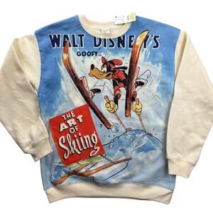 Disney Goofy Sweatshirt Mens Large White Art Of Skiing Graphic Fleece Pullover